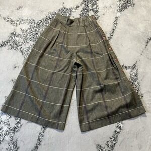 Vintage Condor Pants Womens Sz 11/12 Olive Plaid Wide Leg Culottes Side Buttons